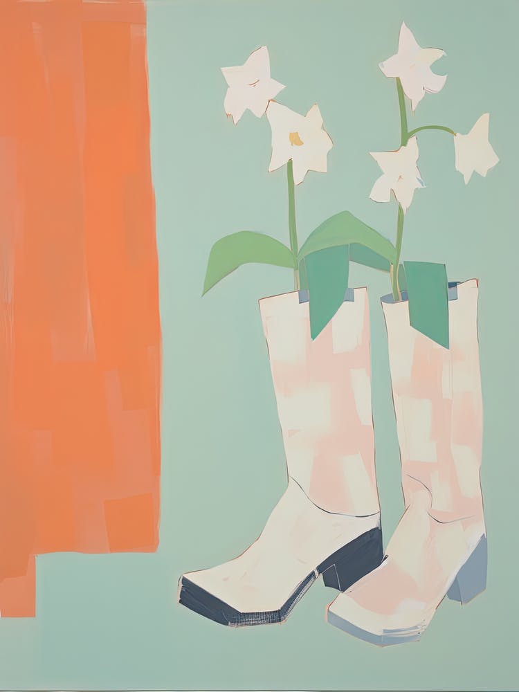 A Painting Of Cowboy Boots With Daisies Flowers, Pop Art Style 4