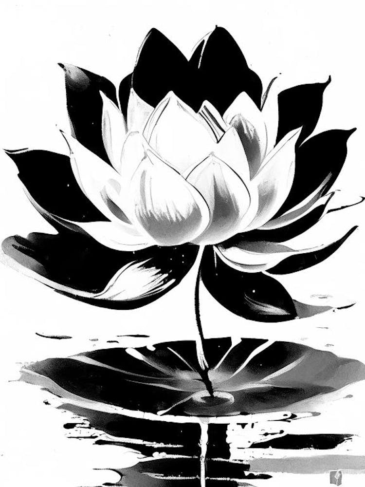 Lotus Symbol Black And 1 White Painting