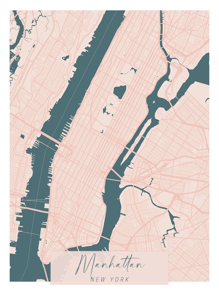 Manhattan New York Pink and Blue Cute Script Street Map 1
