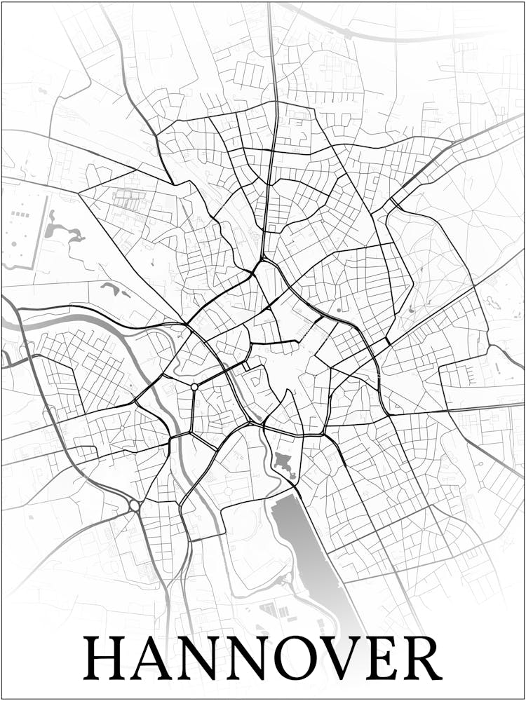 Hanover, Lower Saxony, Germany, City Map, Black And White Fade Design