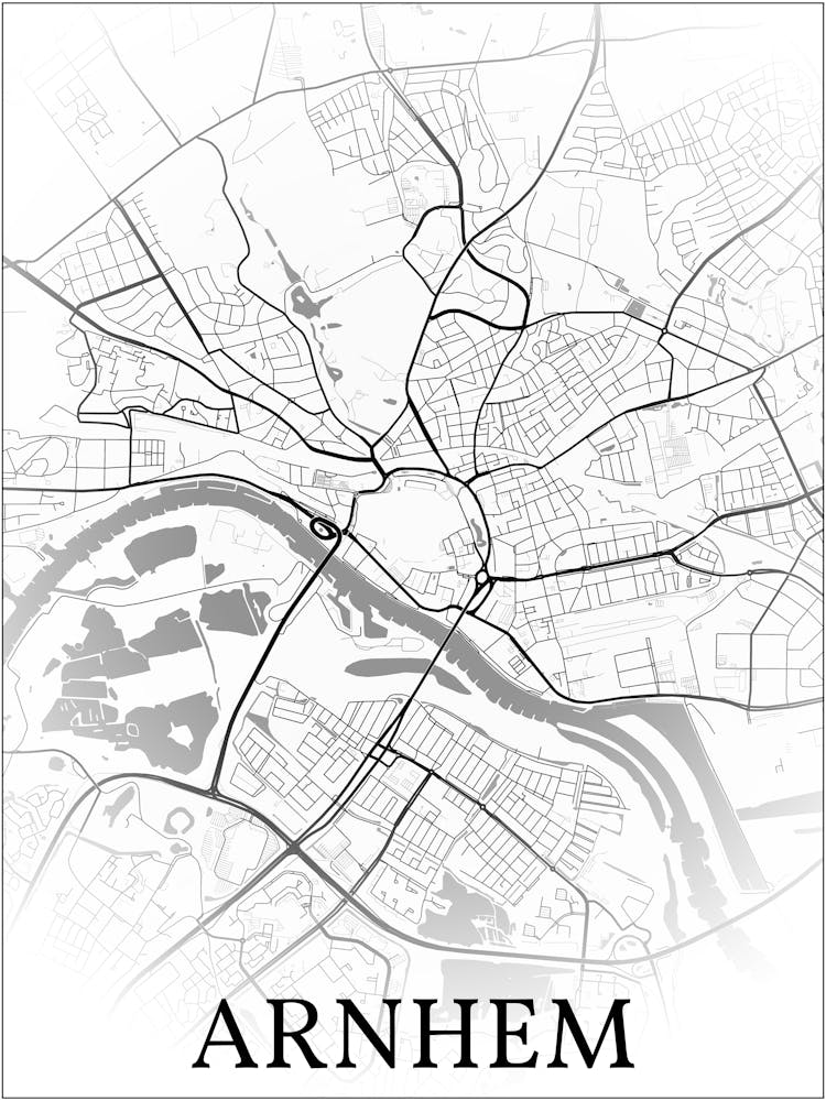 Arnhem, Gelderland, Netherlands, City Map, Black And White Fade Design