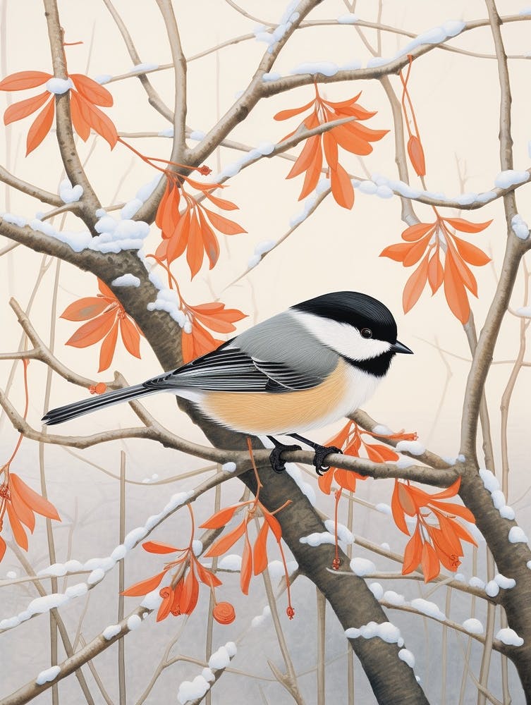 Winter Bird Painting Carolina Chickadee 3