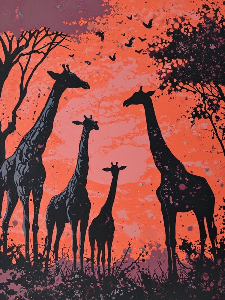 Giraffe Red Sunset Silhouette 2