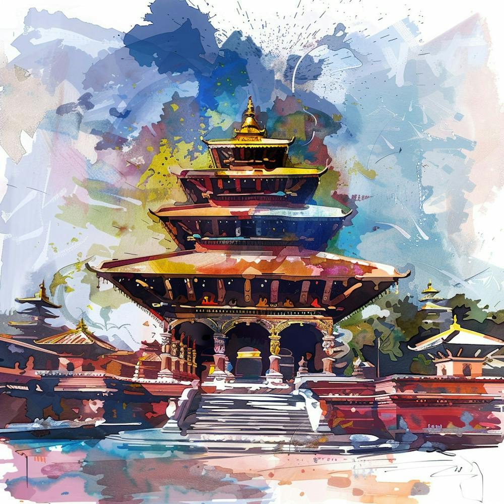 Watercolor Of Nepal Pagoda