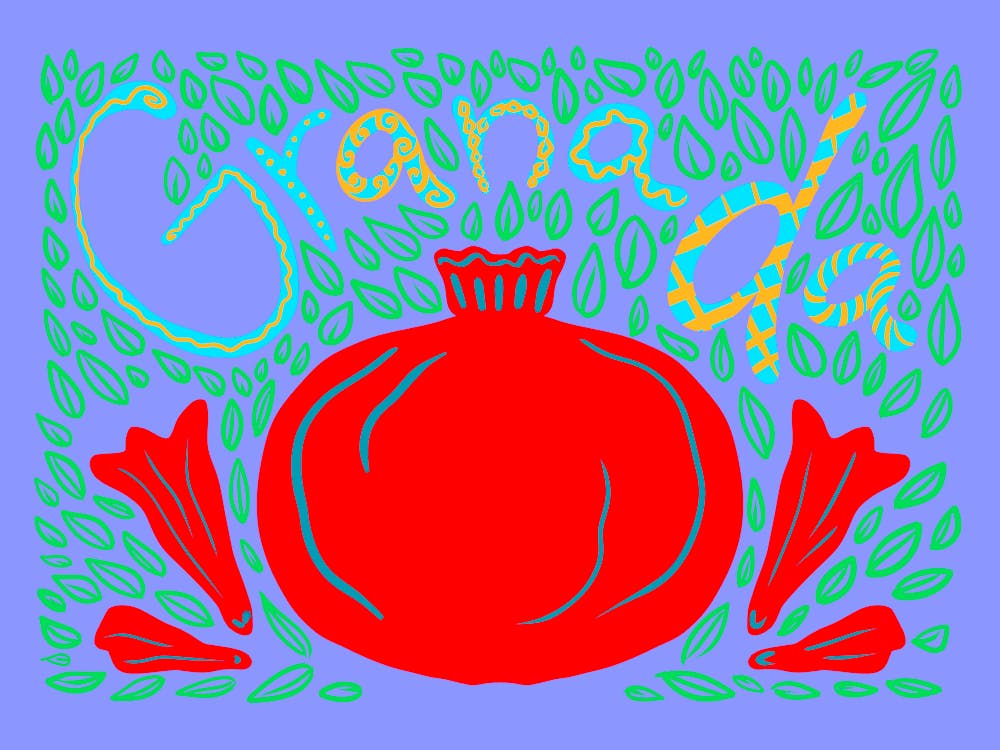 Bold Vibrant Modern Pomegranate with Granada Hand Lettering Spain
