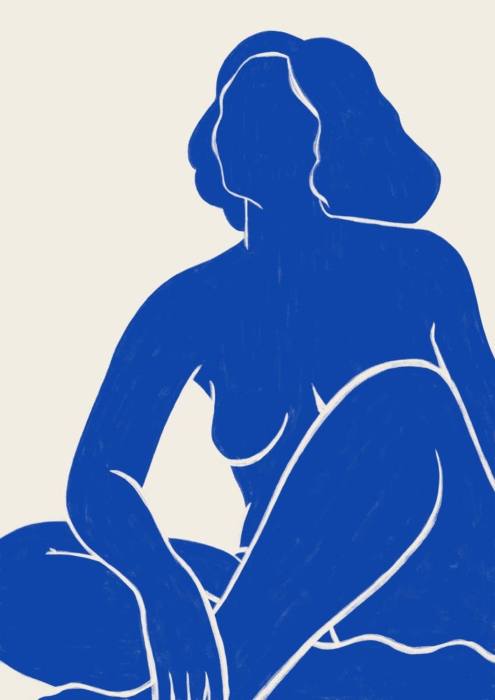 Poised Grace in Blue - Abstract Nude