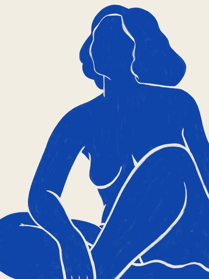 Poised Grace in Blue - Abstract Nude