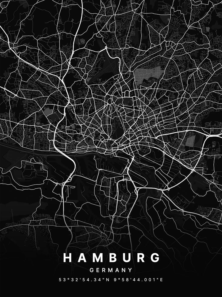 Hamburg Germany Black Map