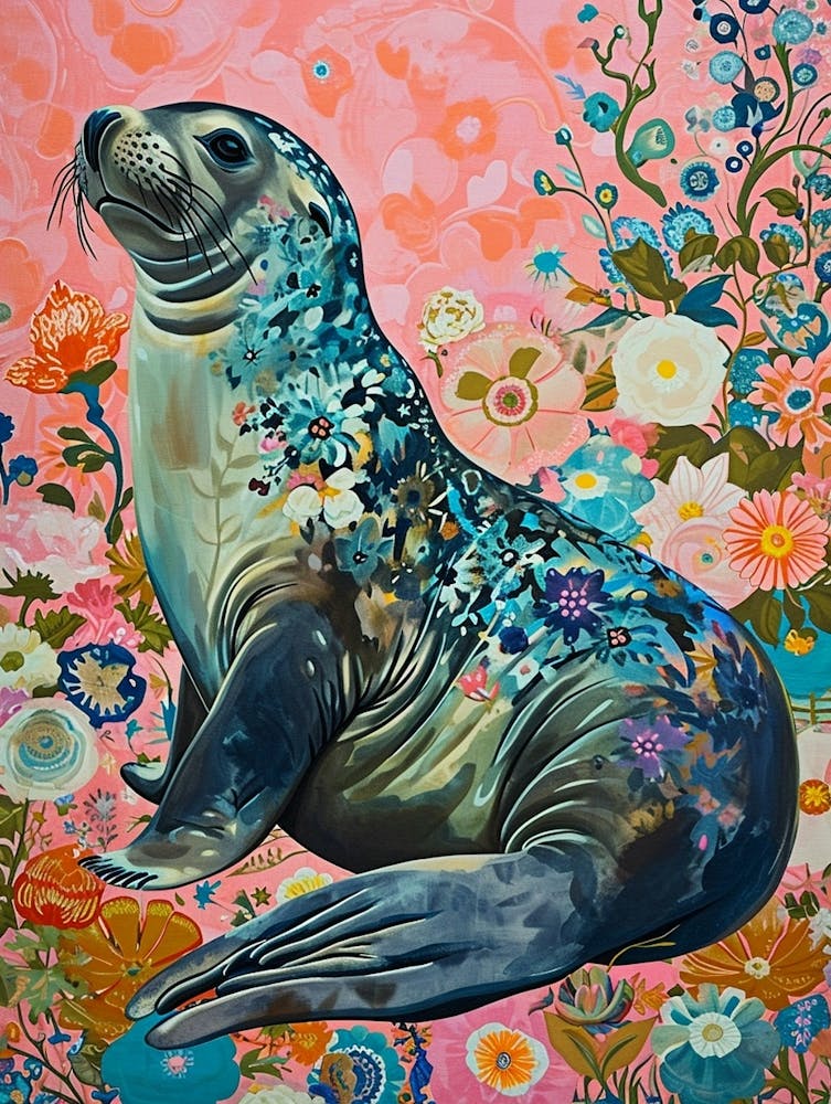 Floral Animal Painting Elephant Seal 1