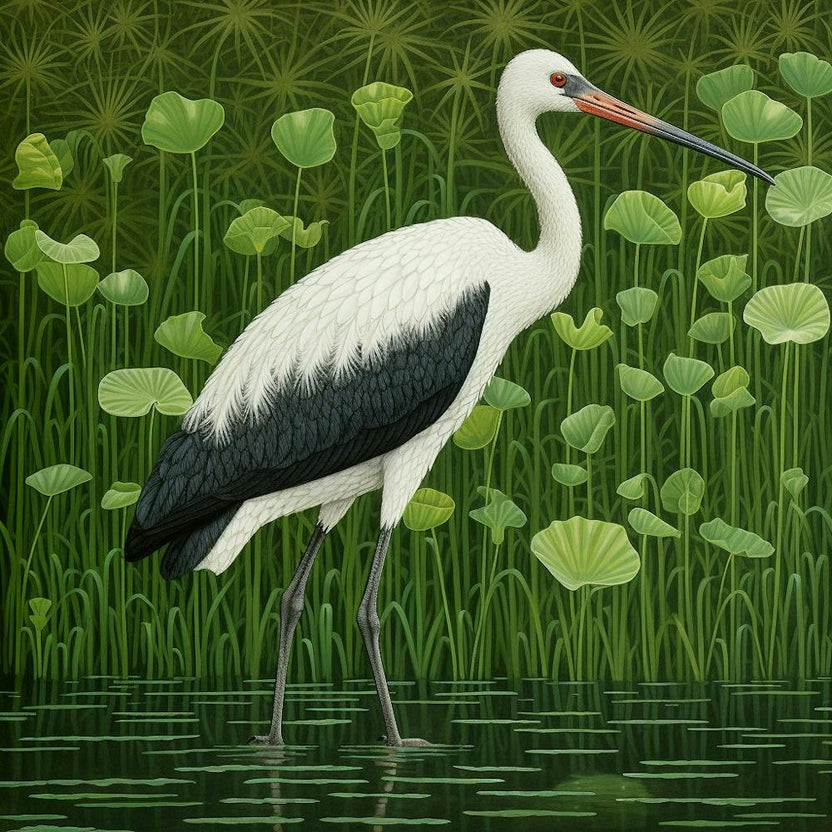 Ohara Koson Inspired Bird Painting Stork 3 Square