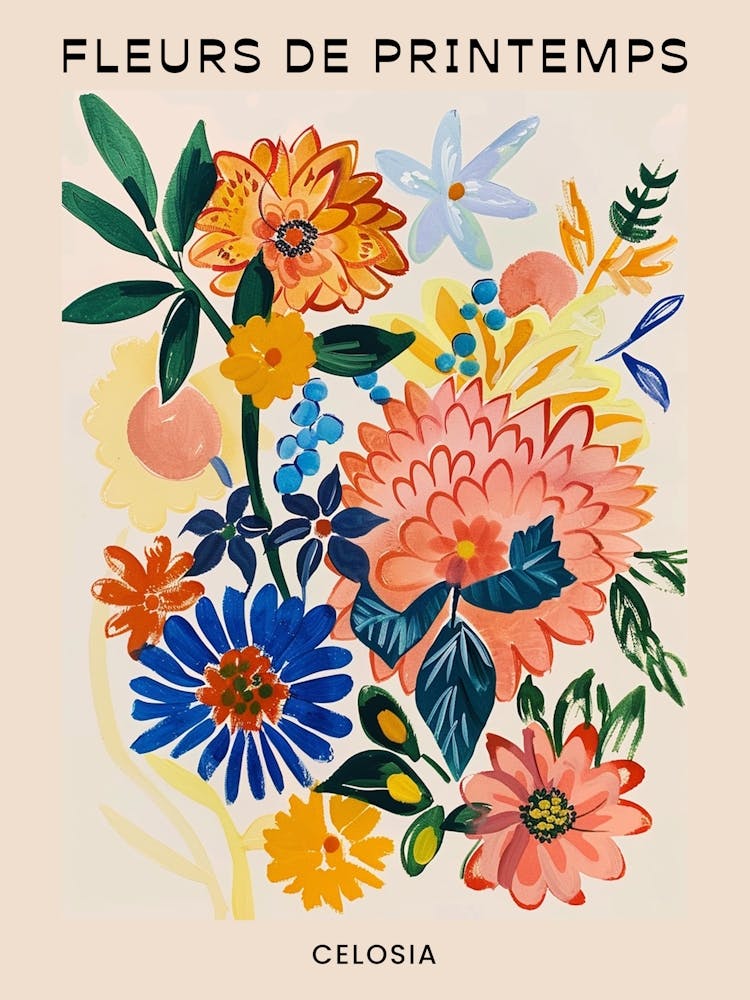 Spring Floral French Poster  Celosia 4