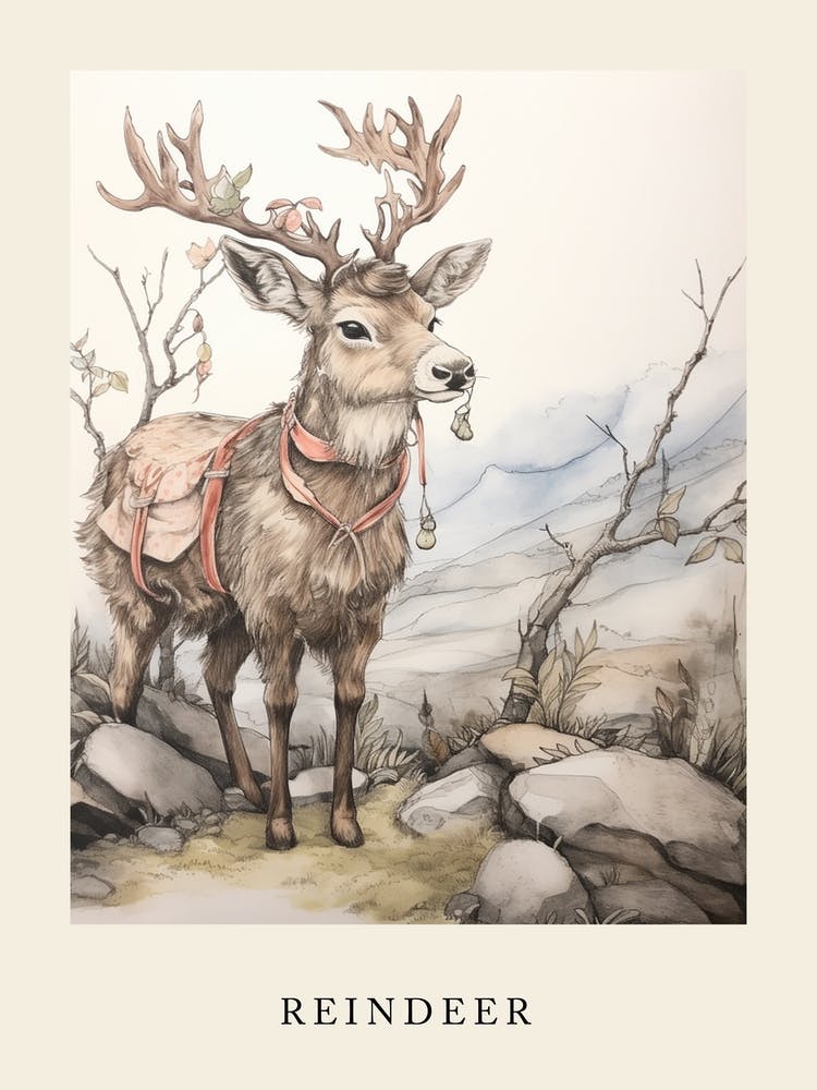 Beatrix Potter Inspired  Animal Watercolour Reindeer 1