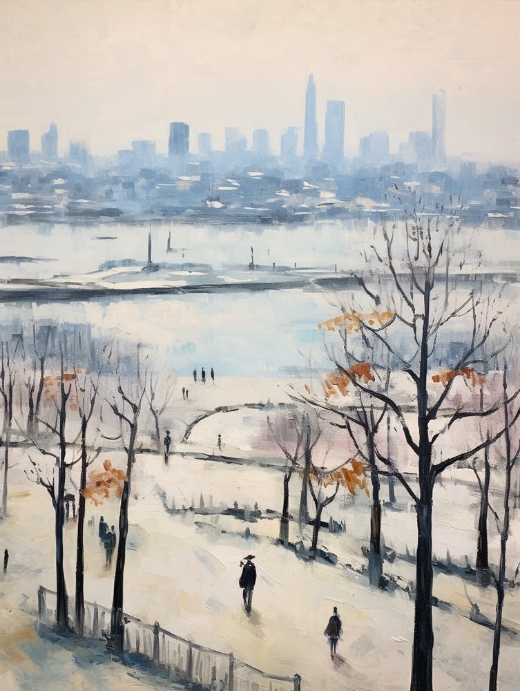 Winter City Park Painting Odaiba Seaside Park Tokyo 1
