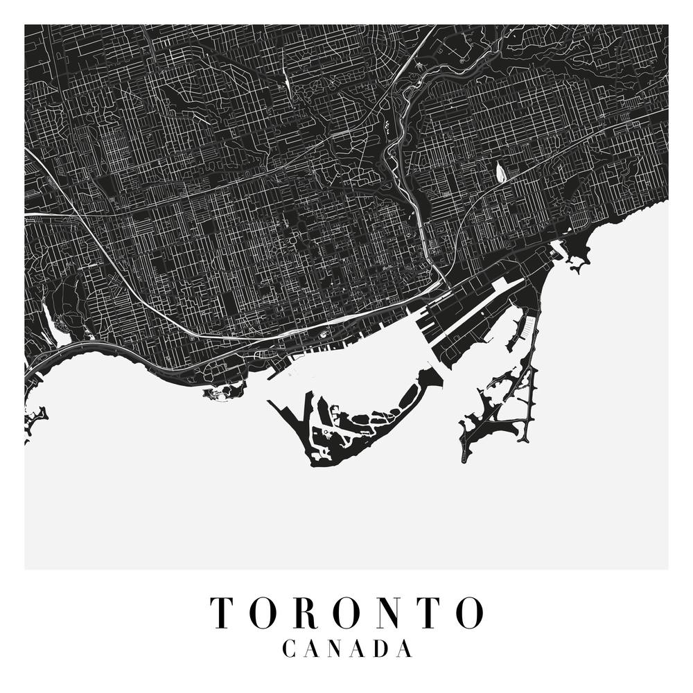 Toronto Canada Minimal Black Mono Street Map  Square