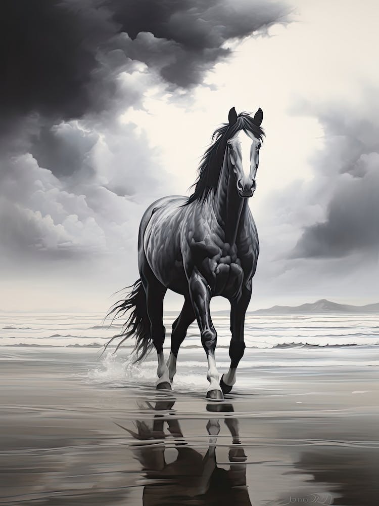 A Horse Oil Painting In Rhossili Bay, Wales Uk, Portrait 2