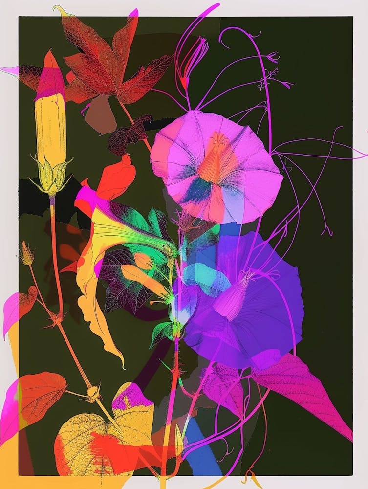 Morning Glory 3 Neon Flower Collage