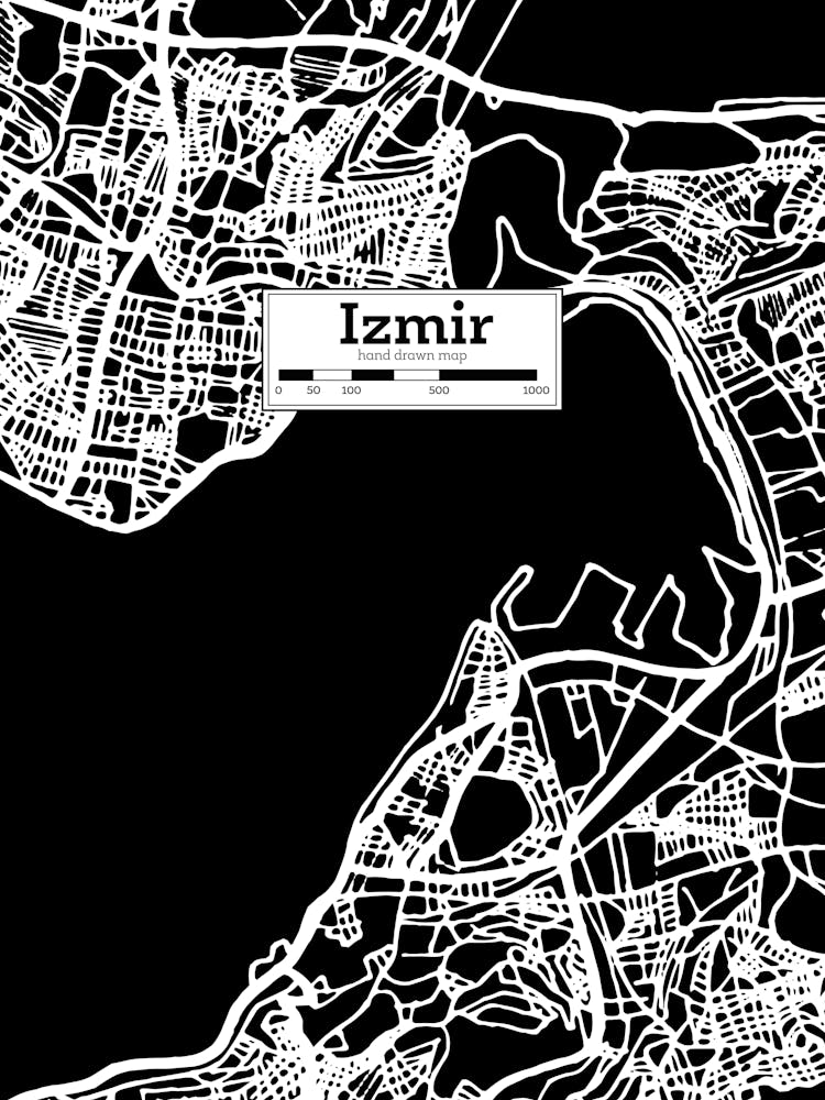 Izmir (Turkey) City Map — Hand-drawn map, vector black map