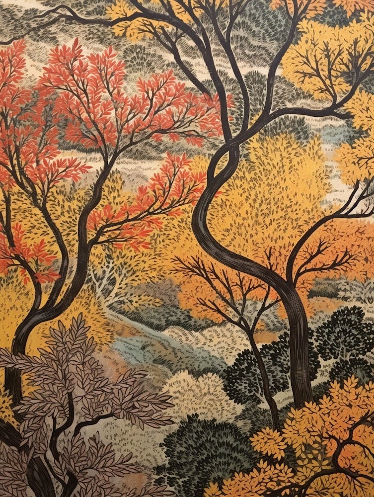 Black Willow 5 Vintage Autumn Tree Print 