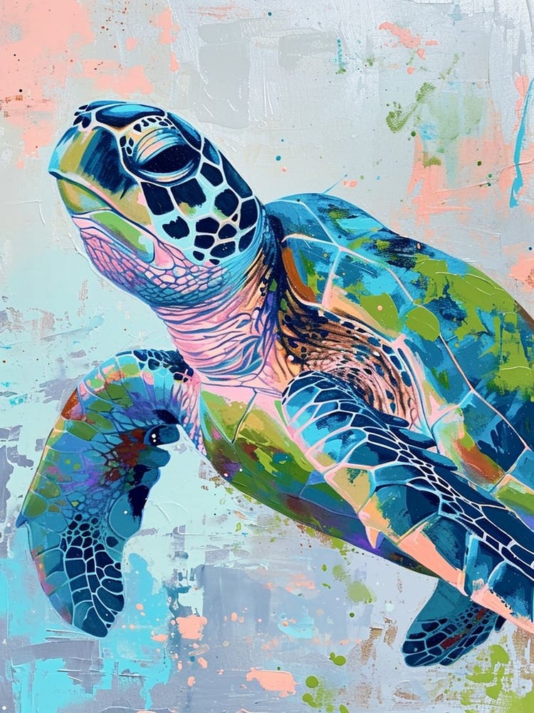 Blue Green Pink Sea Turtle 1