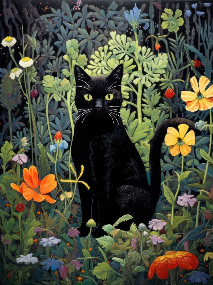 Black Cat In A Garden