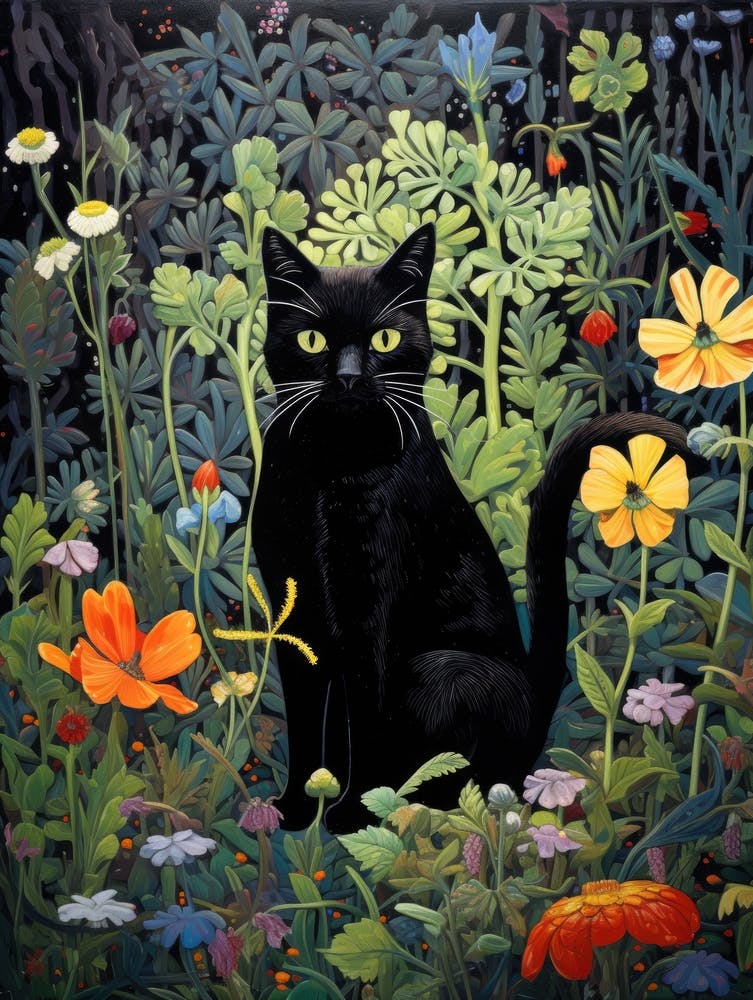 Black Cat In A Garden