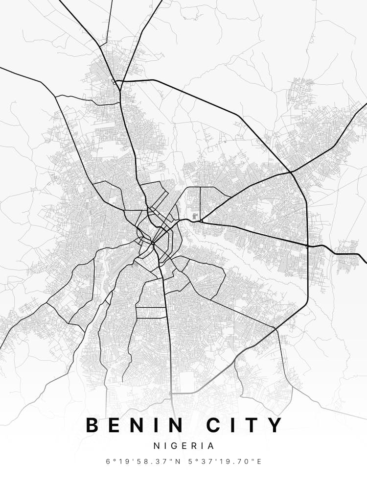 Benin City Nigeria White Map