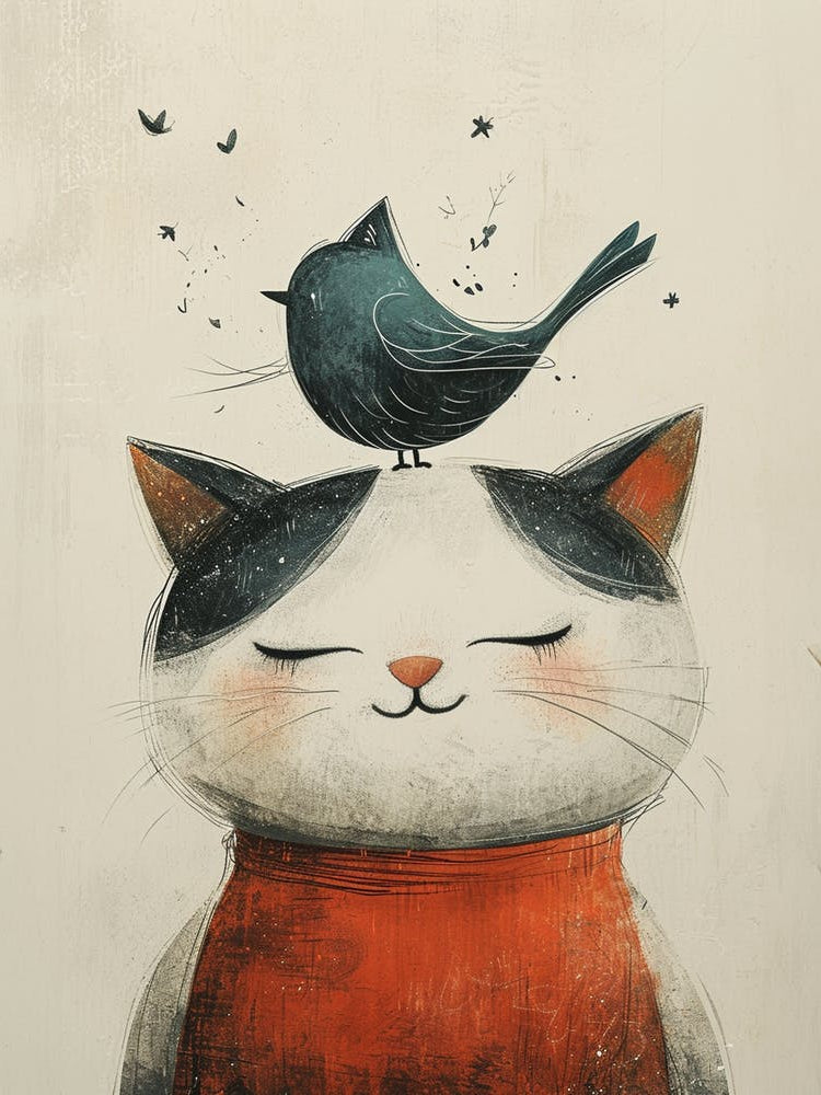 Cute Cat With Bird 2