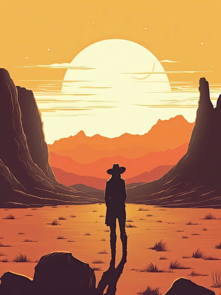 Cowgirl Reitet Ein Pferd In Der Wüste Orangetöne Illustration 6