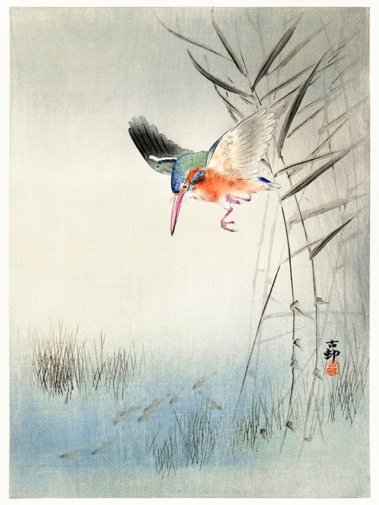Kingfisher Hunting For Fish In The Water (1900), Ohara Koson