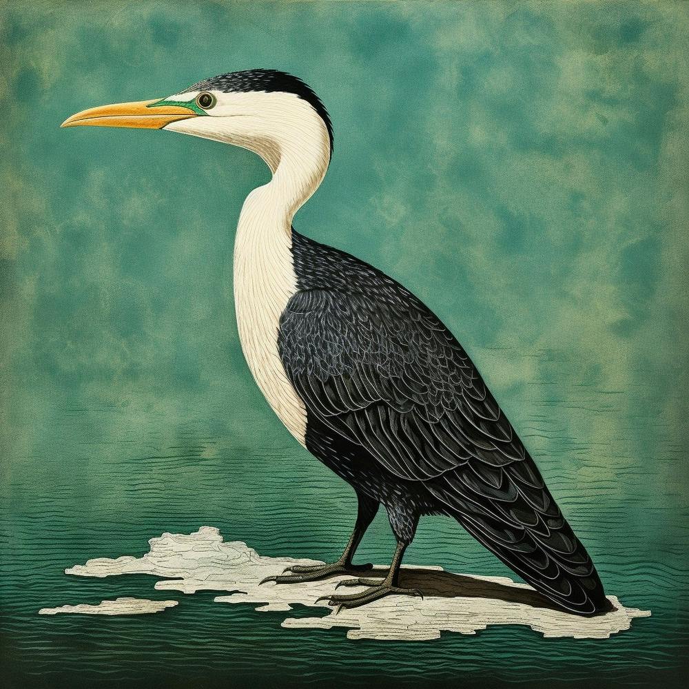 Ohara Koson Inspired Bird Painting Cormorant 4 Square