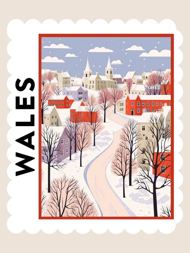 Retro Winter Stamp Poster Cardiff United Kingdom