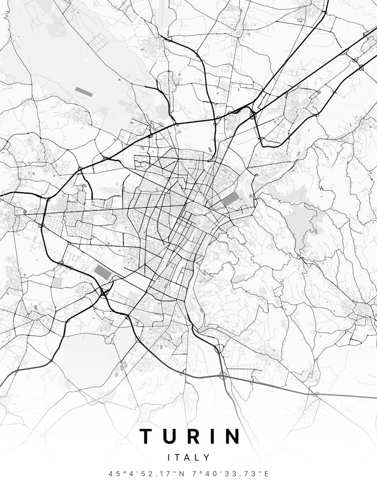 Turin Italy White Map