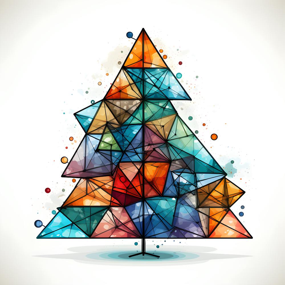 Abstract Geometric Christmas Tree Wall Art - Stained Glass Style Holiday Print