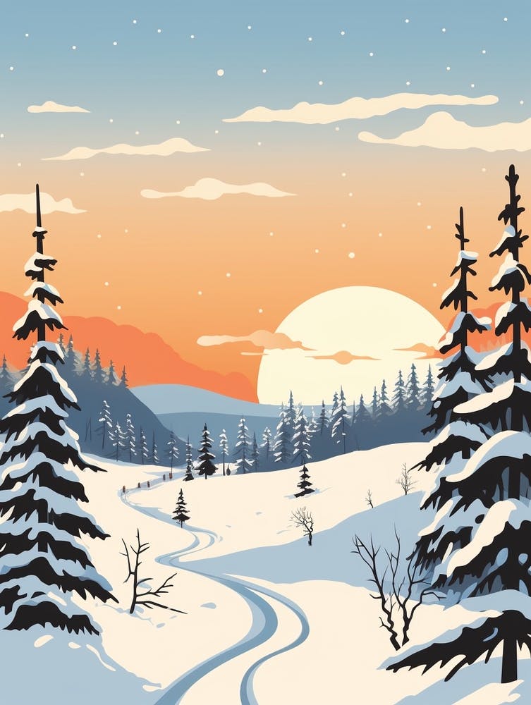Retro-Winterillustration Lappland Finnland 3