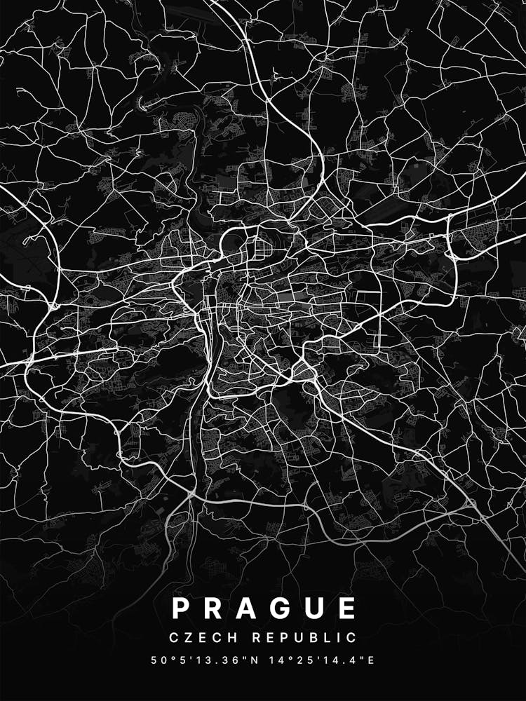 Prague Czech Republic Black Map