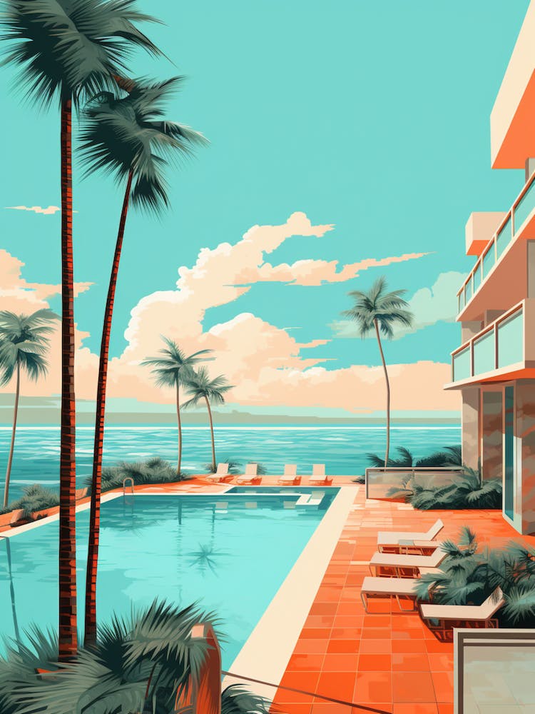 Abstract Illustration Of South Beach Miami Florida Orange Hues 4