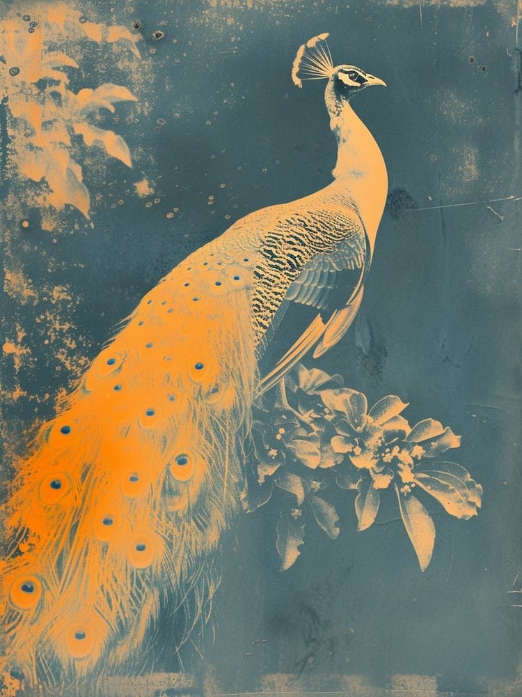 Vintage Photo Style Orange Peacock On A Branch