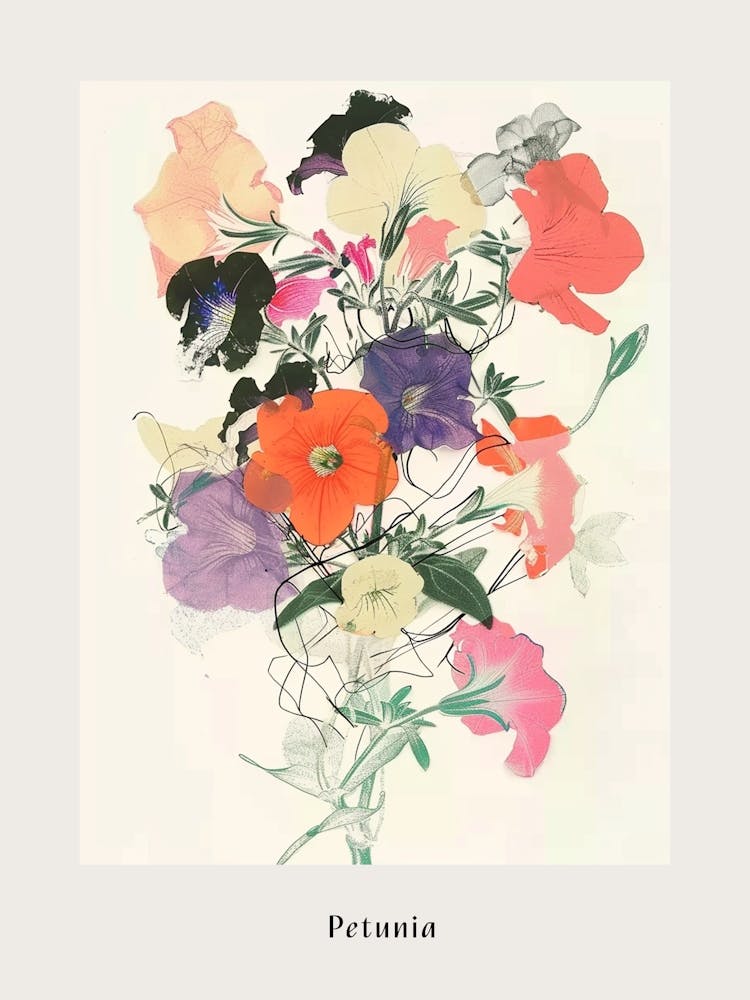 Petunia 2 Collage Flower Bouquet Poster