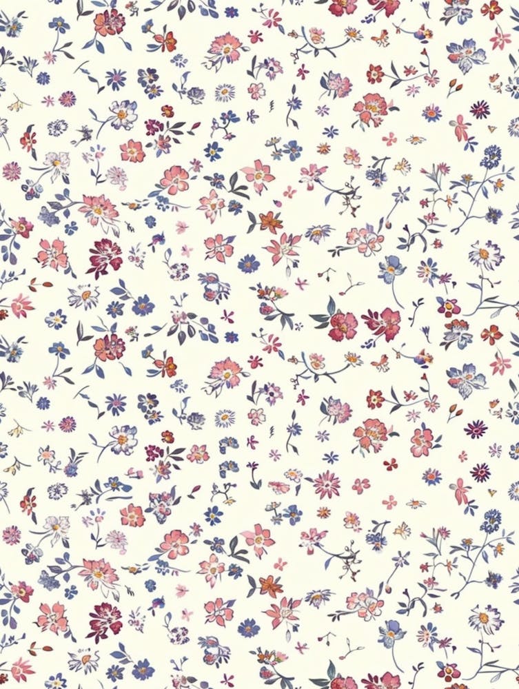 Koreanischer Stil Kleine Blumen, Zartes kleines Blumenmuster, Exquisite Blumen, Kleine Blumen auf weißem Hintergrund, Mit roten, rosa und blauen Akzenten