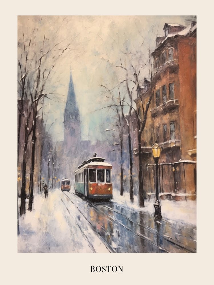 Vintage Winter Painting Poster Boston Usa 2
