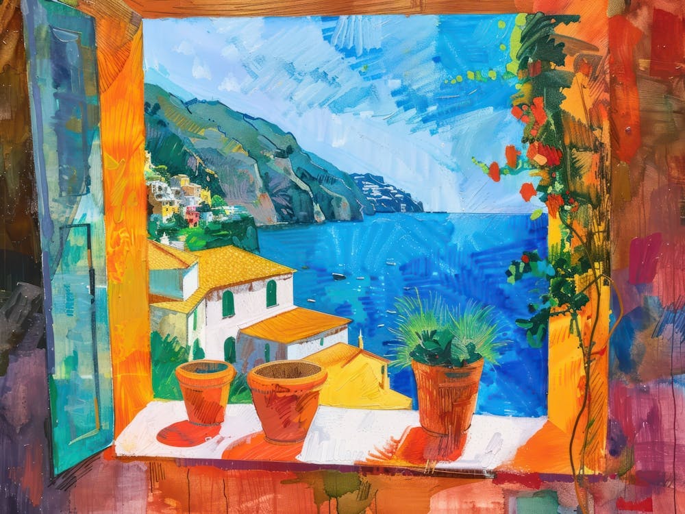 Positano From The Window View Painting 1