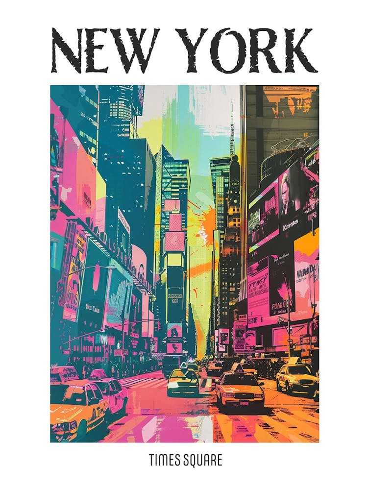 Times Square New York Colourful Silkscreen Illustration 4 Poster