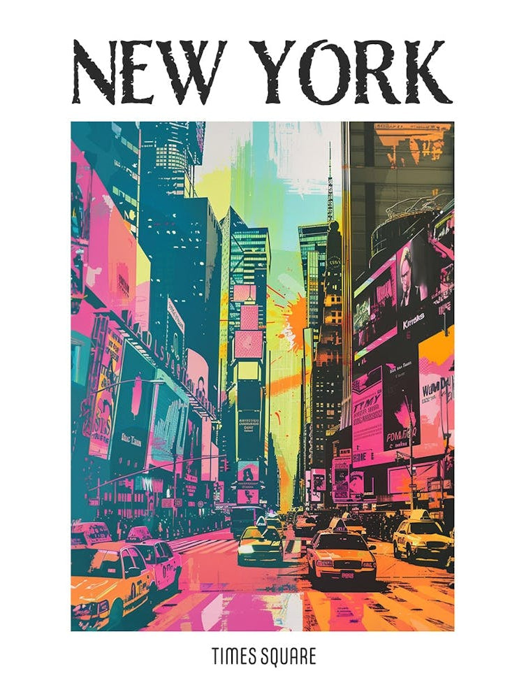 Times Square New York Colourful Silkscreen Illustration 4 Poster