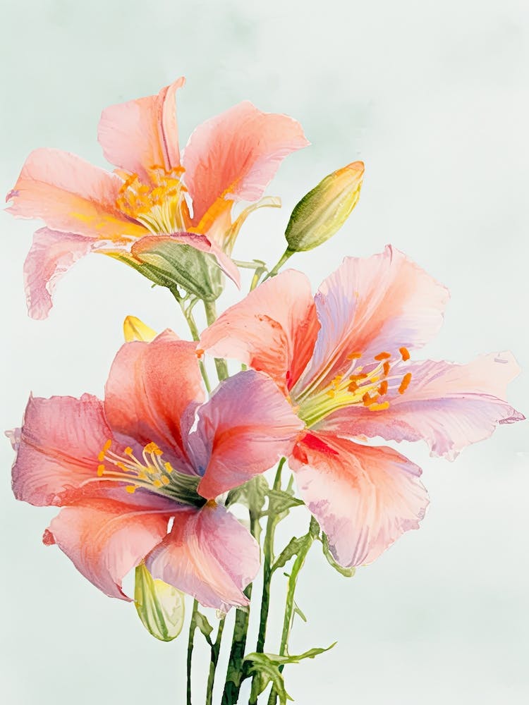 Lilies Flowers Acrylic Painting In Pastel Colours 8