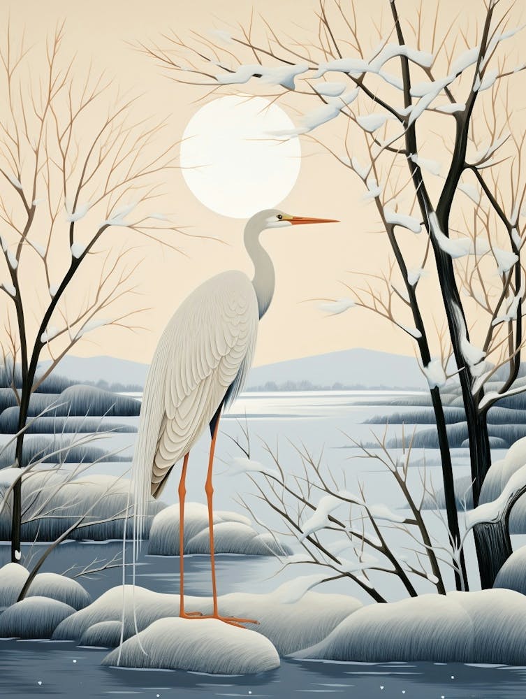 Winter Bird Painting Egret 3