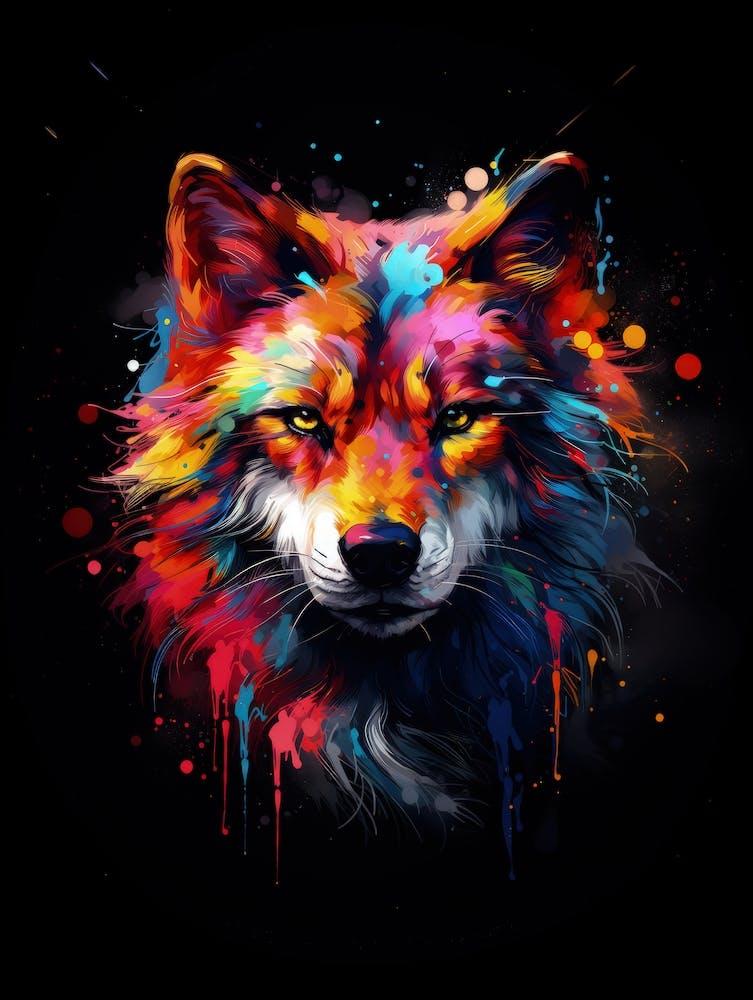 Wolf wall art colorful splash painting
