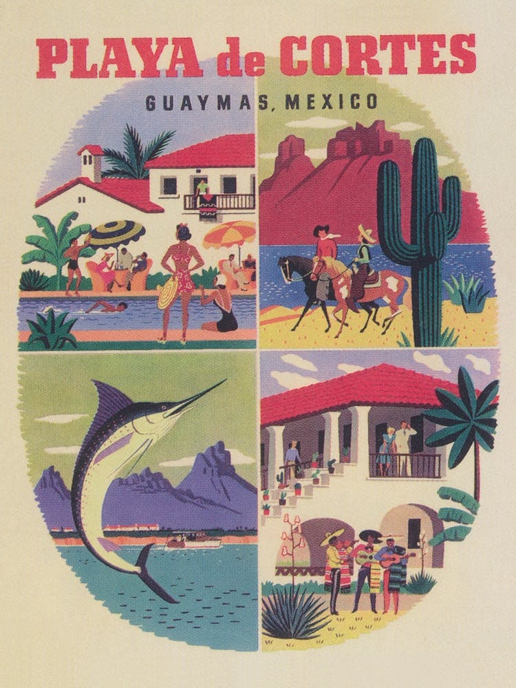 Playa De Cortes Mexico Vintage Reiseposter