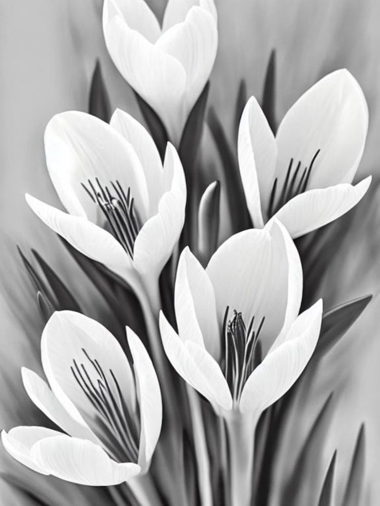 Crocus B&W Pencil 4 Flower