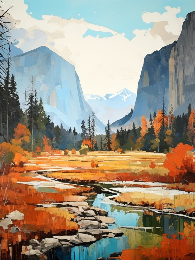 Autumn National Park Painting Yosemite National Park California Usa 5