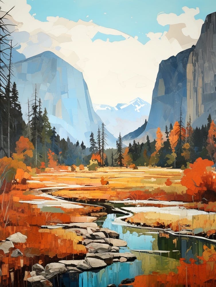 Autumn National Park Painting Yosemite National Park California Usa 5